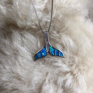 Blue opal and gemstone whales tale necklace